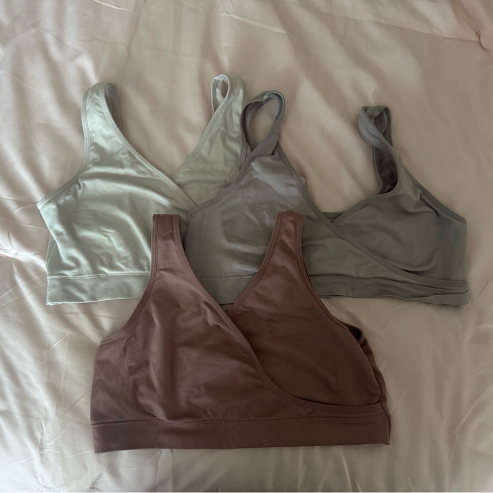 Auden Seamless Nursing Bralette Trio - Brown, Green, Gray